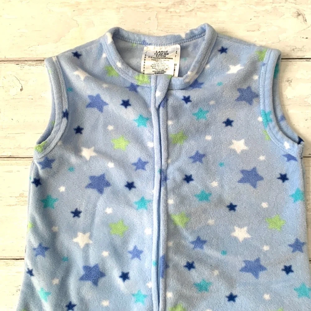 Baby Sleep Sack Fleece Blue Star Print Size Large 14-22lbs (6-18m) Double Zip